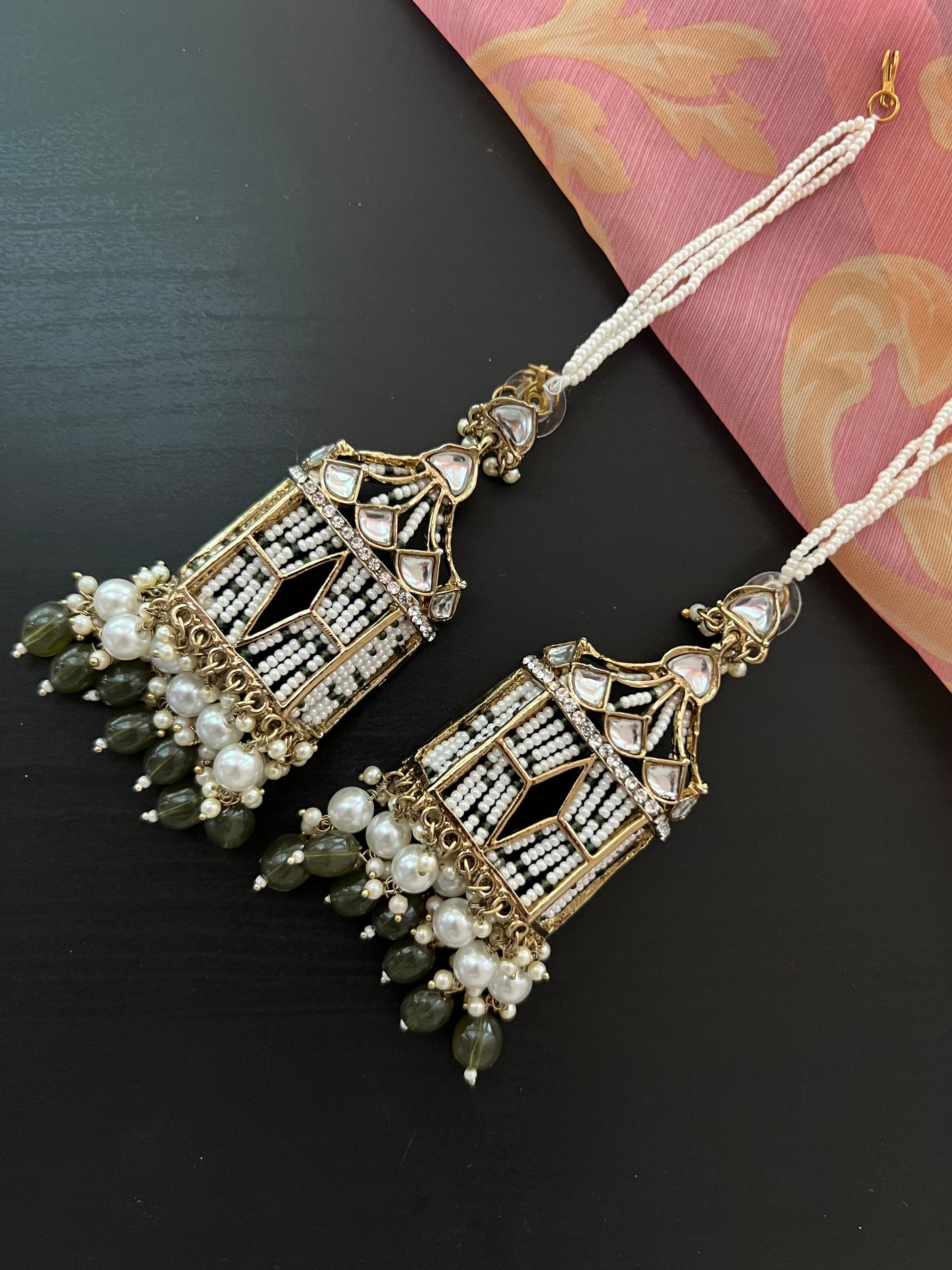 Pinjra Earrings : Olive Shade – Arshiya's Creative Closet