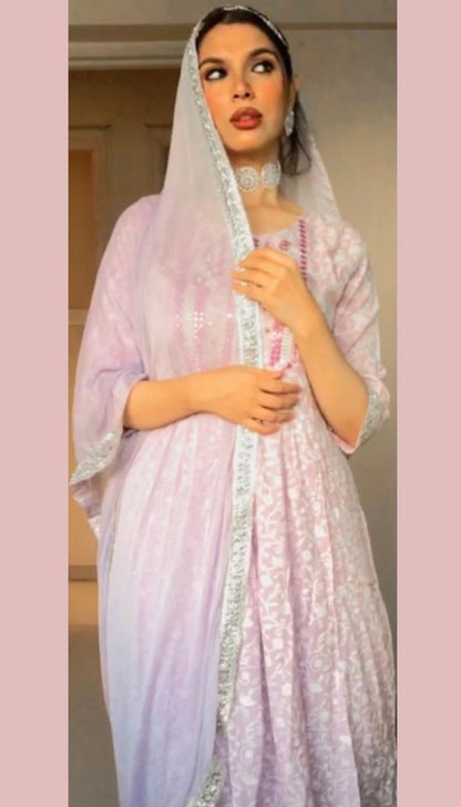 Mirror Work Purple Kurta Set