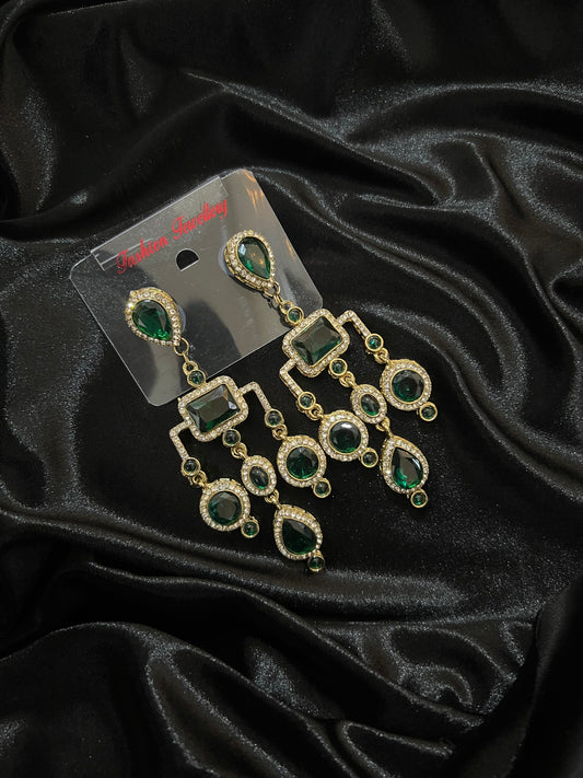 Diamond Earrings : Emerald Green