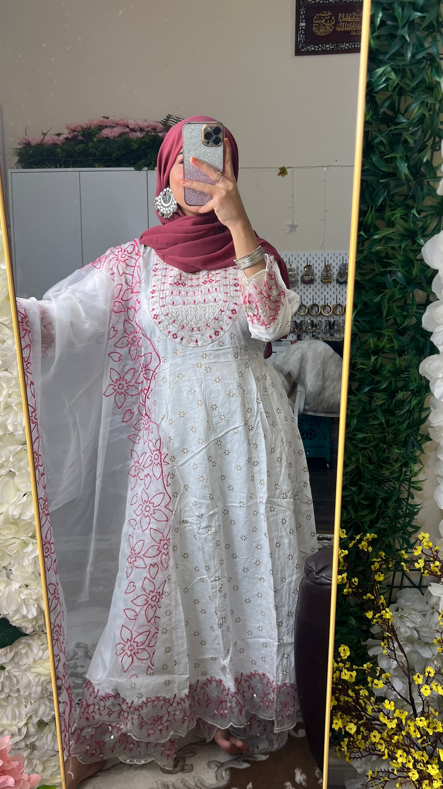 White Anarkali Cotton Set