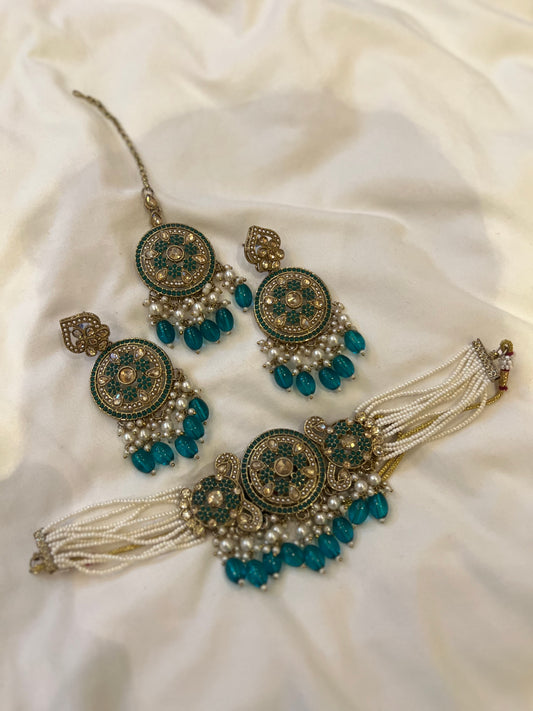 Rivaaj Choker Set : Turquoise
