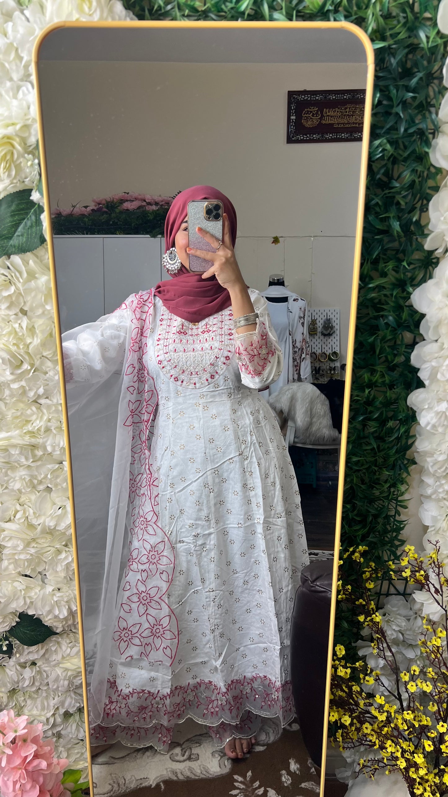 White Anarkali Cotton Set