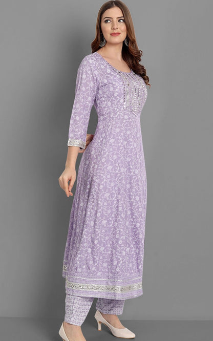 Mirror Work Purple Kurta Set