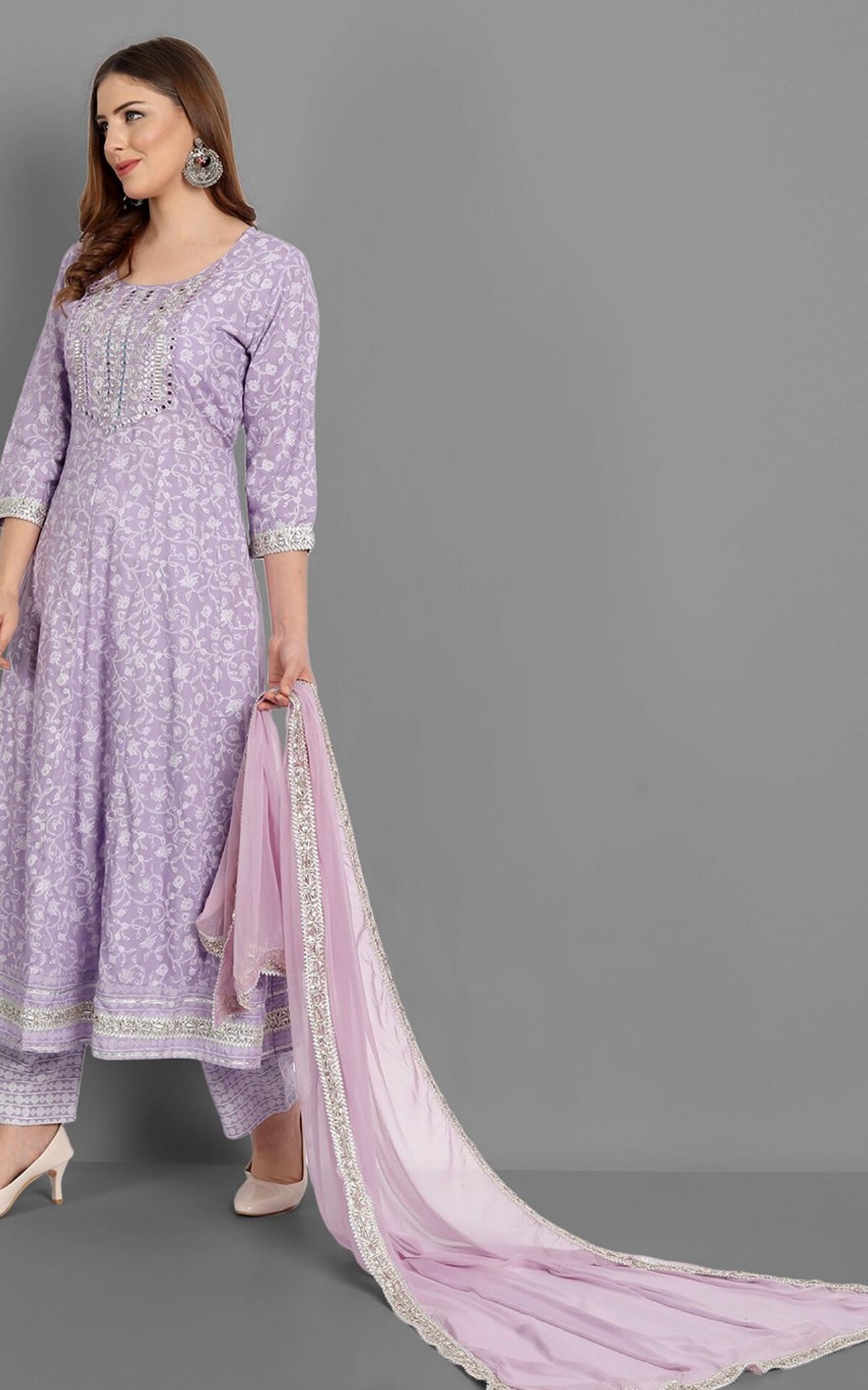 Mirror Work Purple Kurta Set