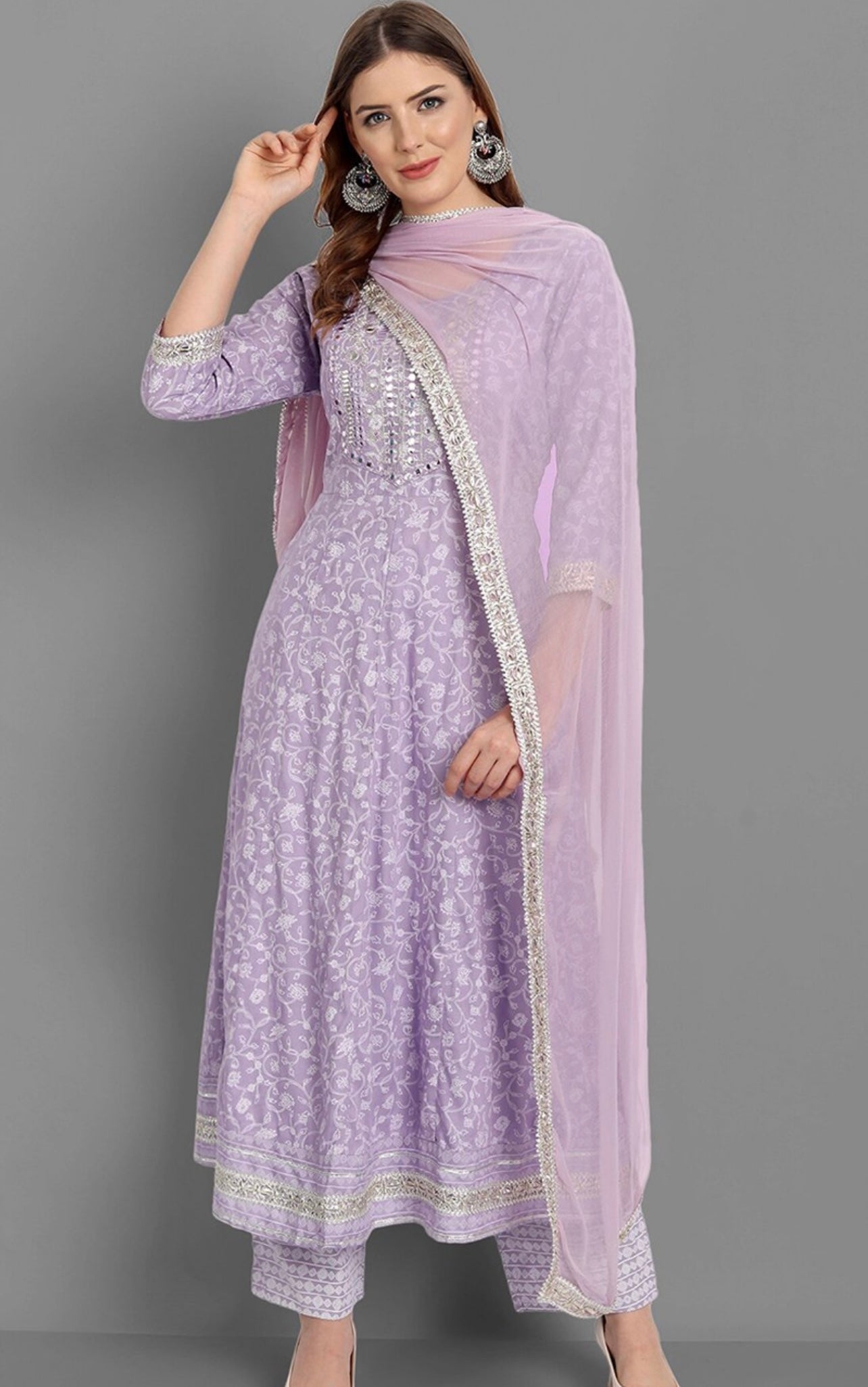 Mirror Work Purple Kurta Set