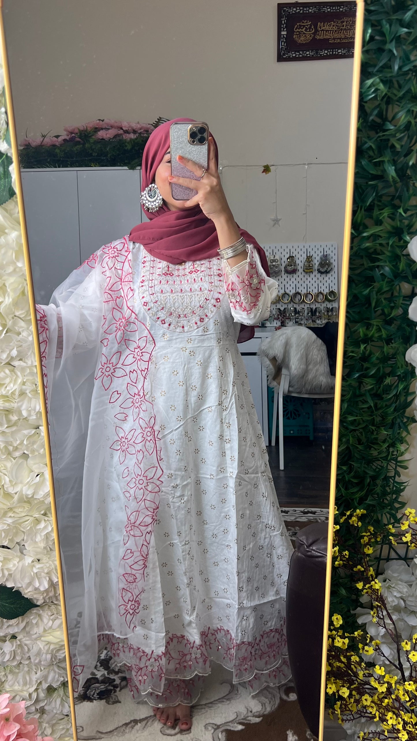 White Anarkali Cotton Set