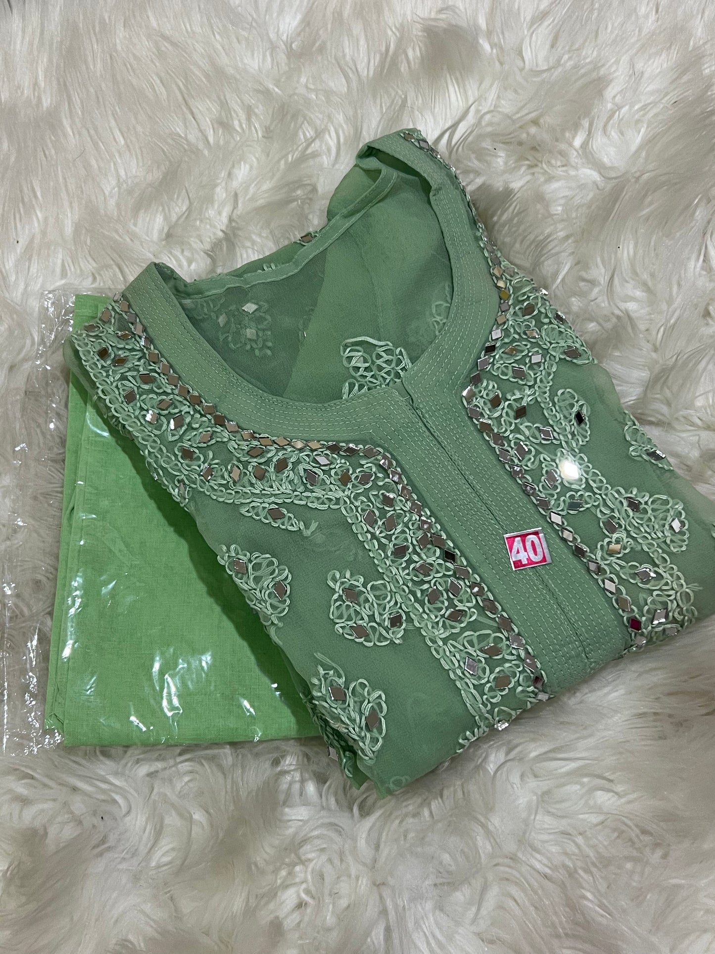 Pistachio Green Mirror Kurti